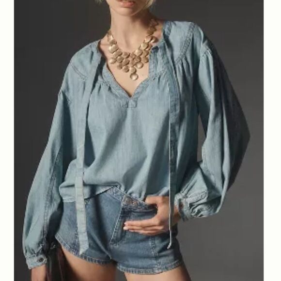 Anthropologie PILCRO LOW-RISE MICRO SHORTS Denim Blue Size 31 - Picture 2 of 7